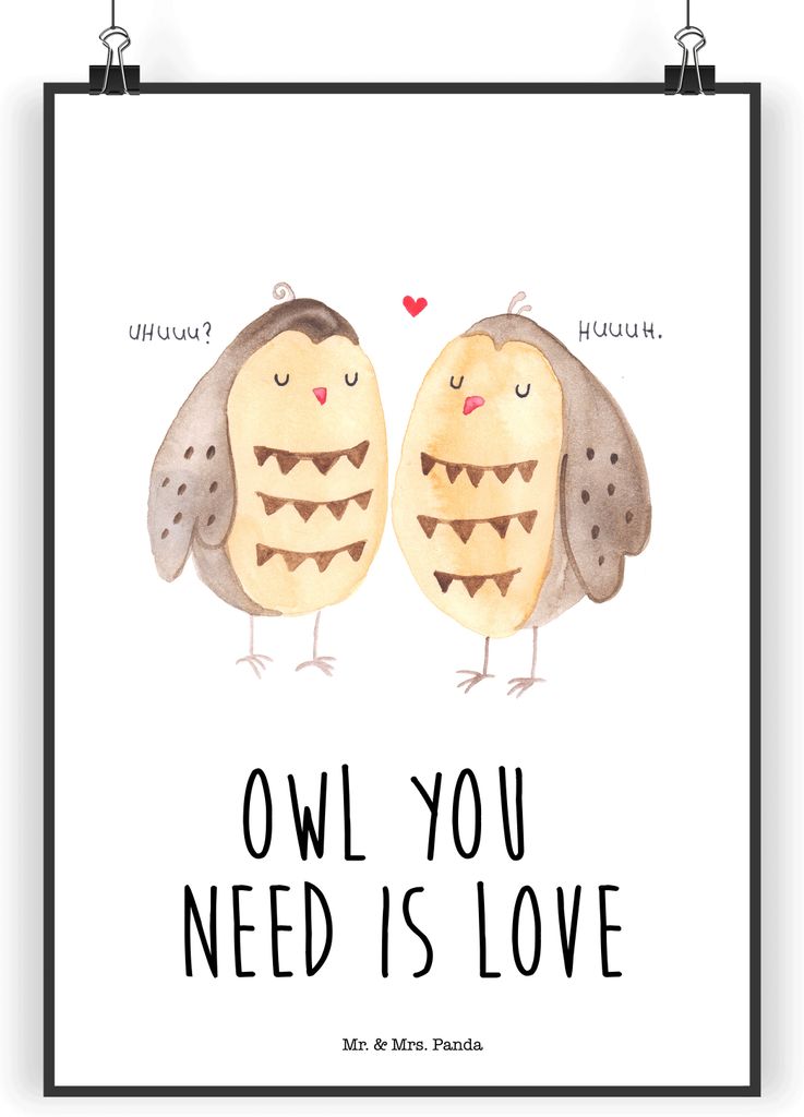 Mr. & Mrs. Panda Bild Eulen Liebe DIN A5 - Weiß - Geschenk, drucke, Freund, Eule, Kunstdruck, wandkunst, Plakat, Pärchen, Paar, wanddeko