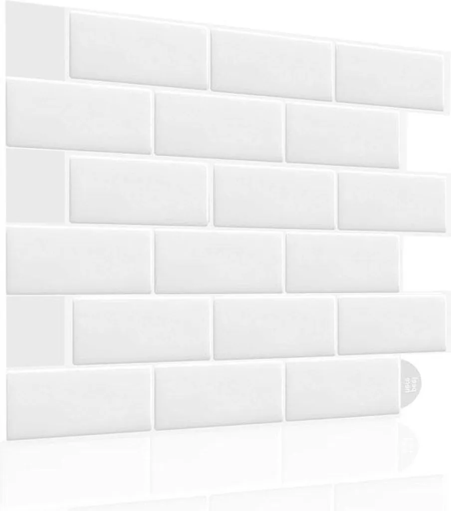 Dalles autocollantes 3D pour cacher vieux carrelage cuisine blanc