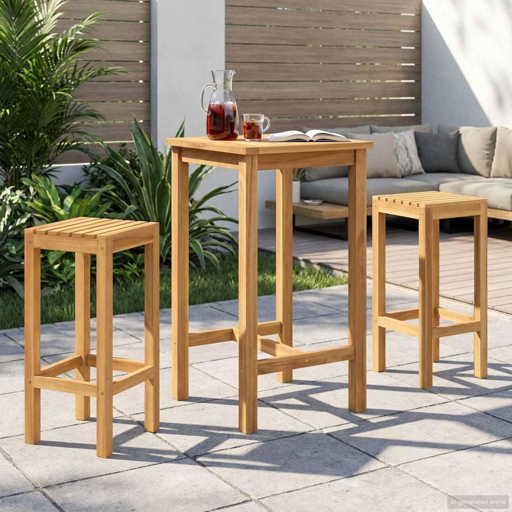 Möbel Outdoor Bar Set 3 pcs Unbehandelt Massivholz Teak - Gartensofas CC638