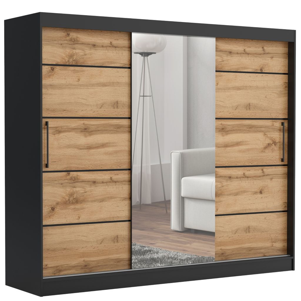 Schwebetürenschrank TOMY, 2-türig Schrank, Schwarz / Wotan Produktbild 