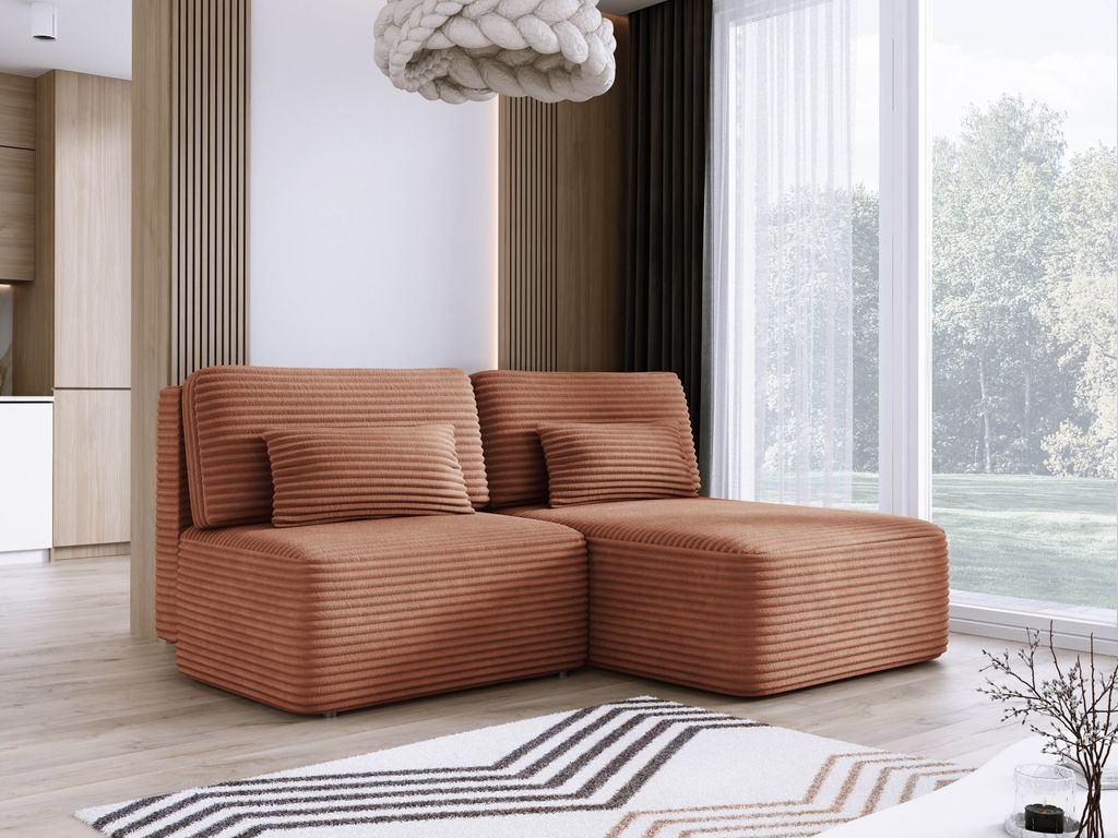 DomoHome Ecksofa-TILIA 213x158x95cm L-Form Freistehend Puderrosa Rechte Seite 150x213cm Schlaffunktion & Bettkasten, Komfortable Wohnlandschaft aus...