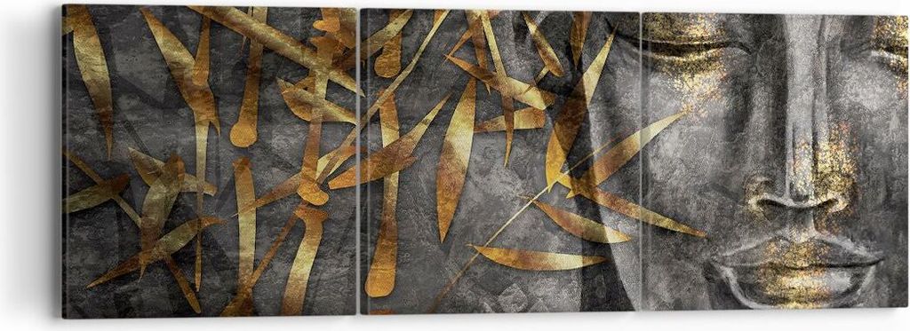 Bild auf Leinwand - Leinwandbild - 3 Teile - Buddha Gold Bodhisattva - 90x30cm - Wand Bild - Wanddeko - Wandbilder - Leinwanddruck - Bilder - Wandd...