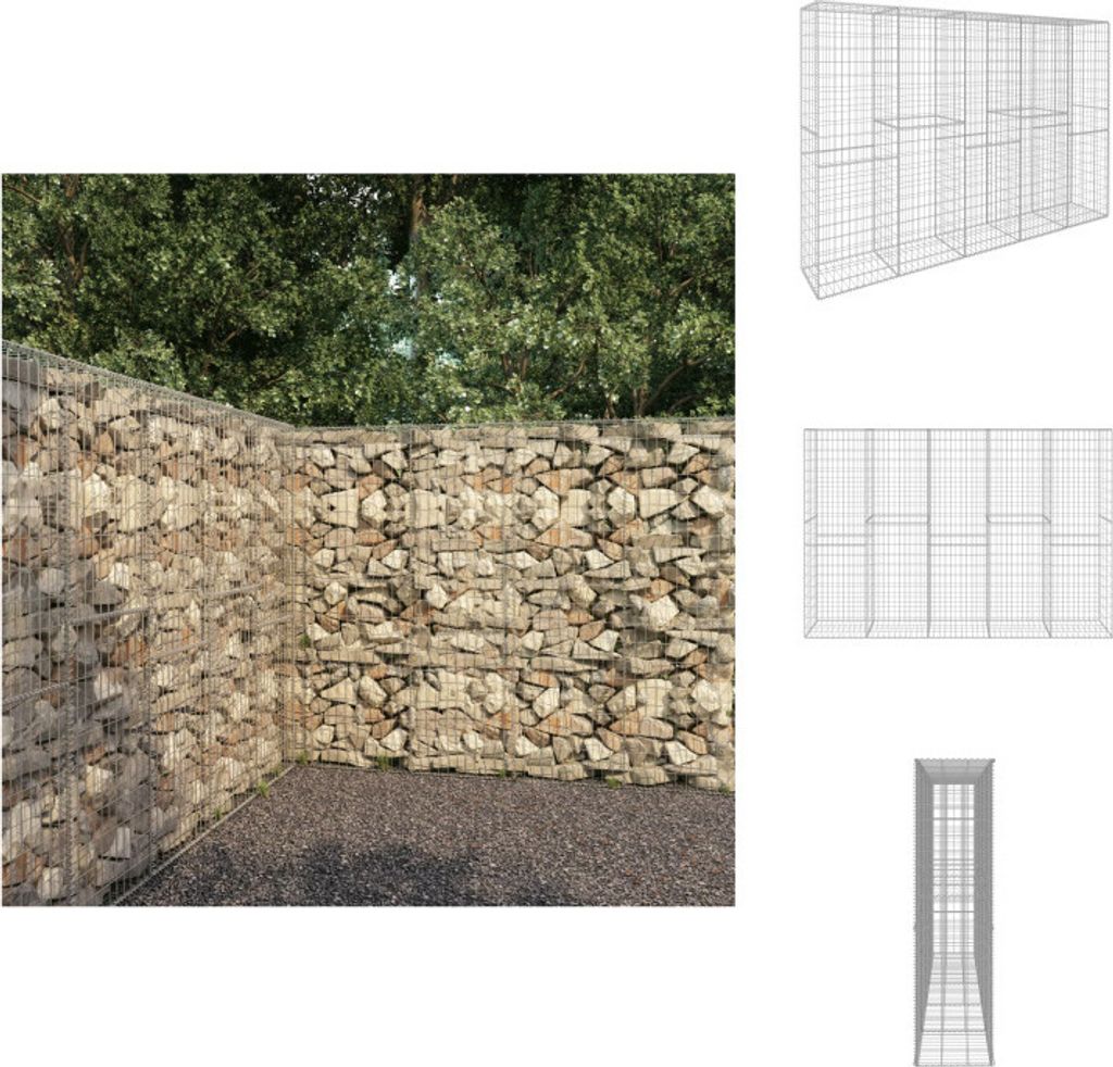 vidaXL Gabionenwand mit Abdeckung Verzinkter Stahl 300 x 50 x 200 cm - Zaunfelder