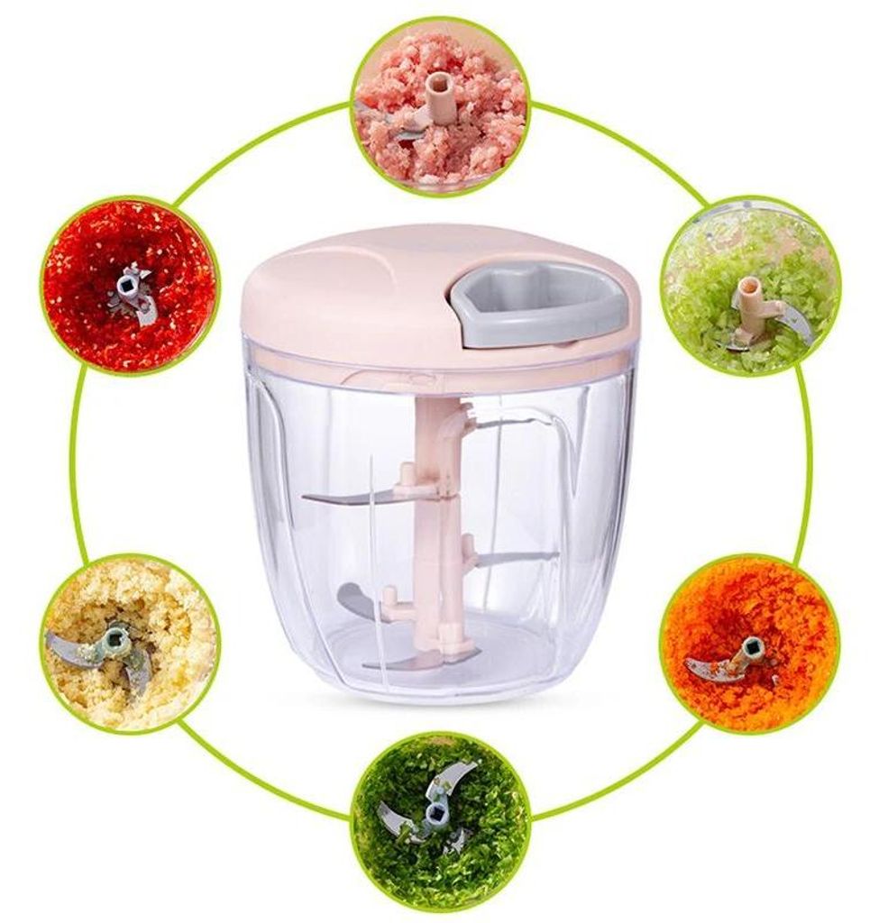 500ML Garlic Chopper Manual Rotary Vegetable Chopper Schneidegerät Obst Garlic Crusher Küche Gadgets Blender Meat Grinder 1 Stück (Pink)