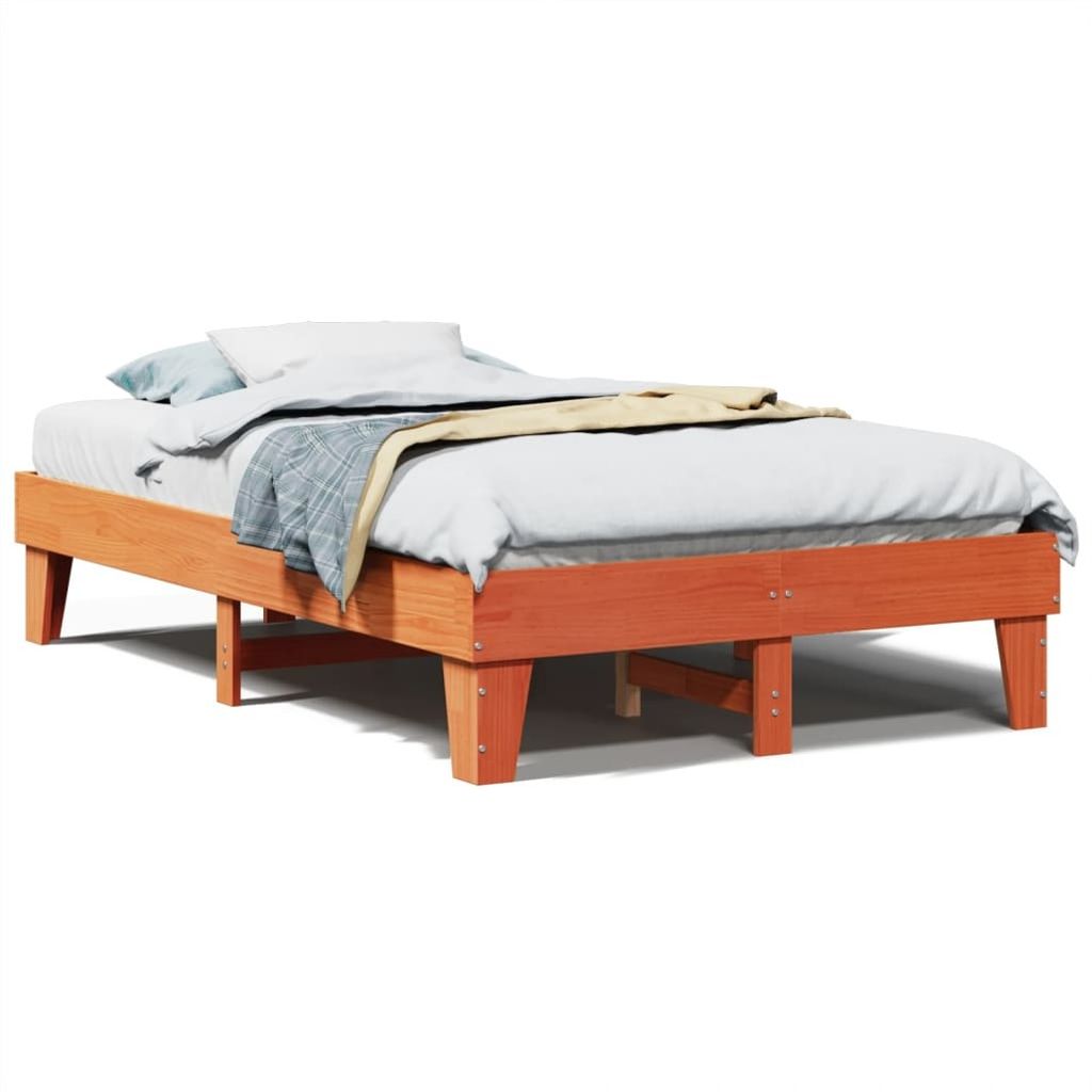 vidaXL Massivholzbett ohne Matratze Wachsbraun 135x190 cm Kiefernholz