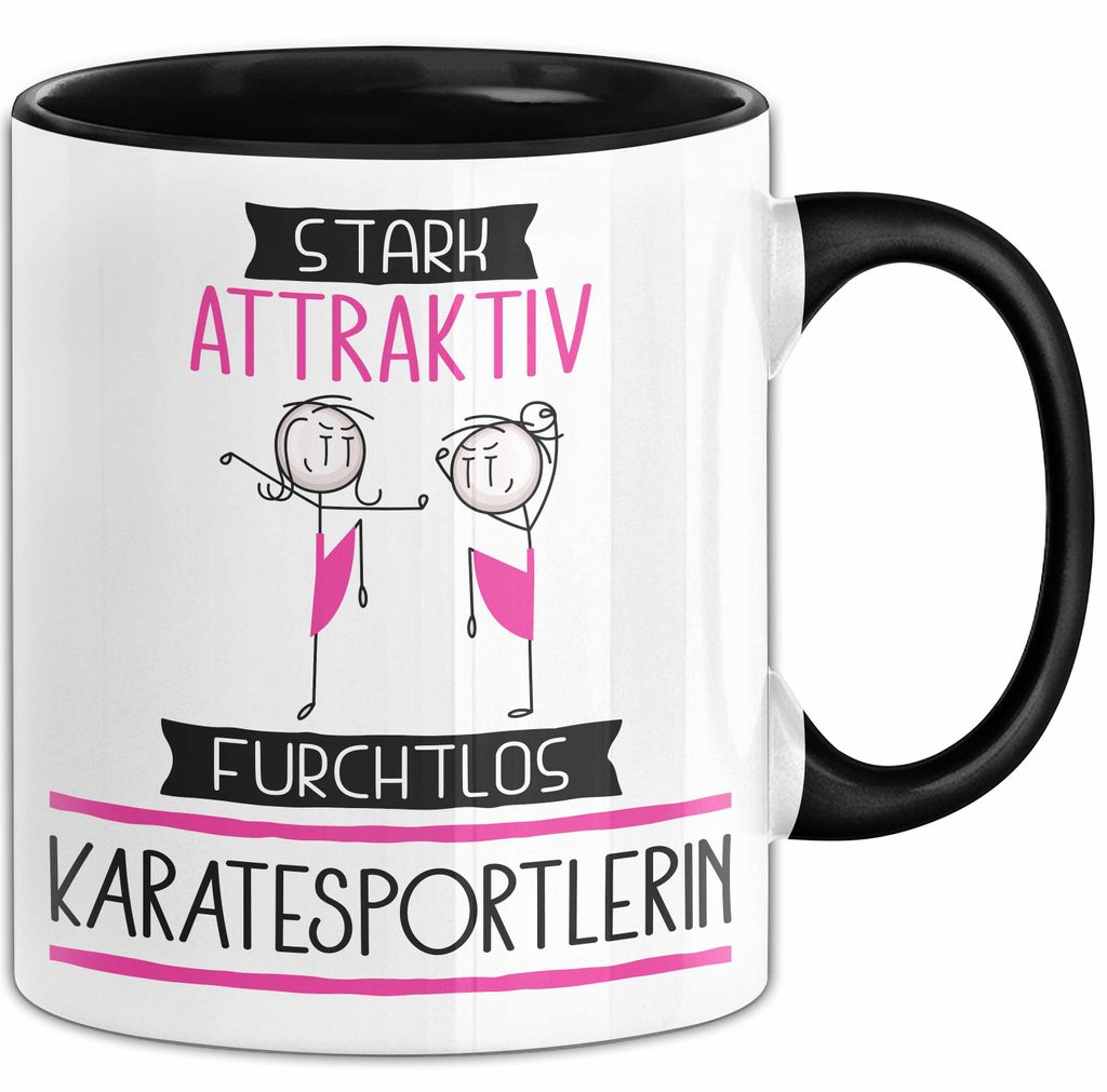 Karatesportlerin Tasse Geschenk Becher Stark Attraktiv Furchtlos Karatesportlerin Lustige Geschenkidee (Schwarz)