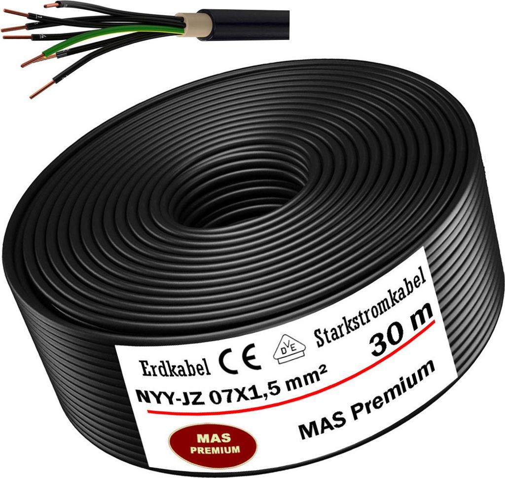 30m Erdkabel Starkstromkabel NYY-JZ 7X1,5 mm² Elektrokabel