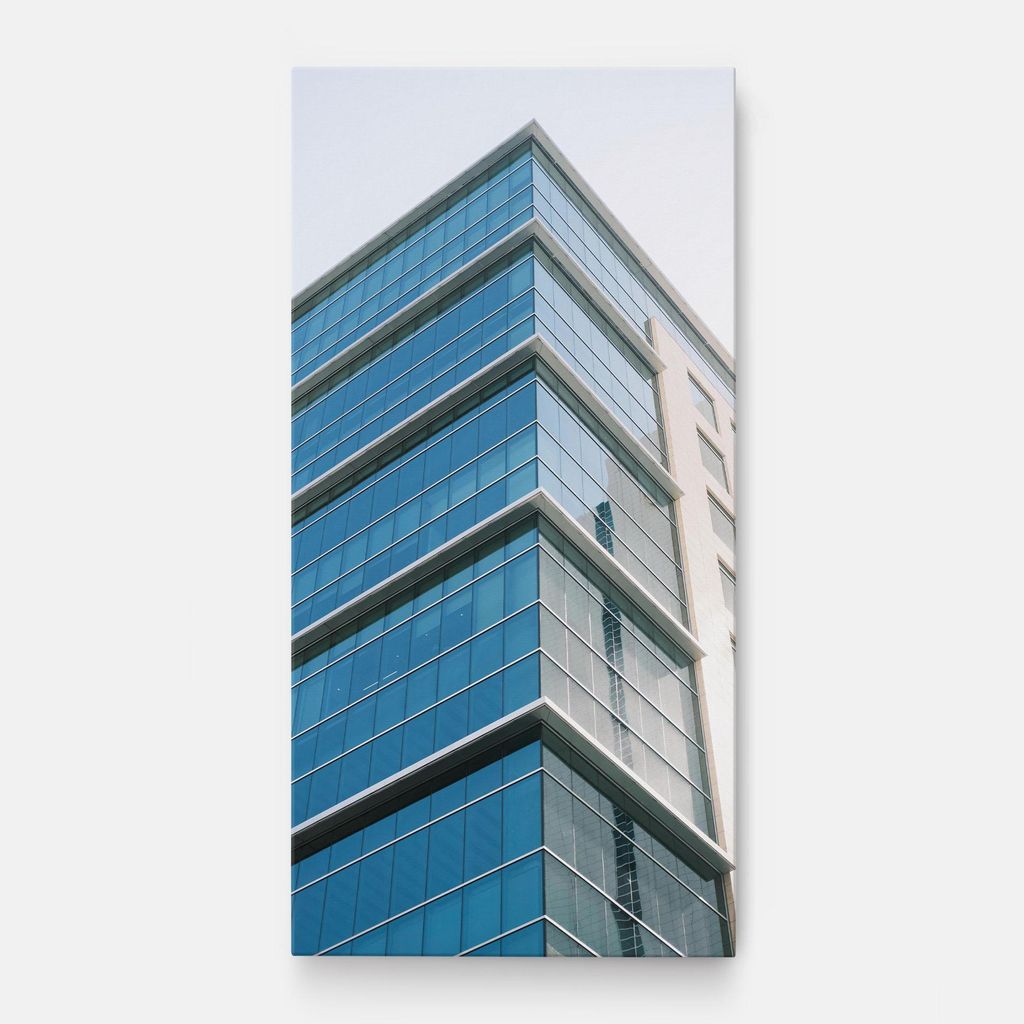 ARTHUB Leinwandbild 60x120 cm, Blue Glass Tower | Wohnzimmerdekoration, Hängende Bilder, Wanddekoration, Heimdekoration, Landschaften, Städtisch