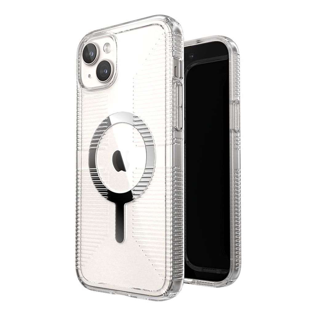 Speck Gemshell Grip + MagSafe - Etui do iPhone 15 Plus / iPhone 14 Plus (Klar / Chrome Finish)