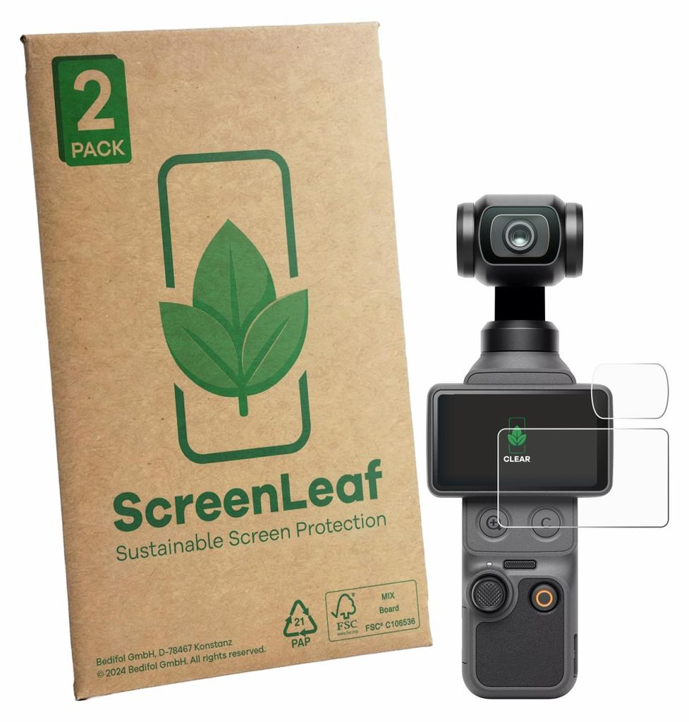 2x ScreenLeaf Schutzfolie für DJI Osmo Pocket 4 (Display + Linse) nachhaltiger Displayschutz Display Schutz Folie Klar Transparent