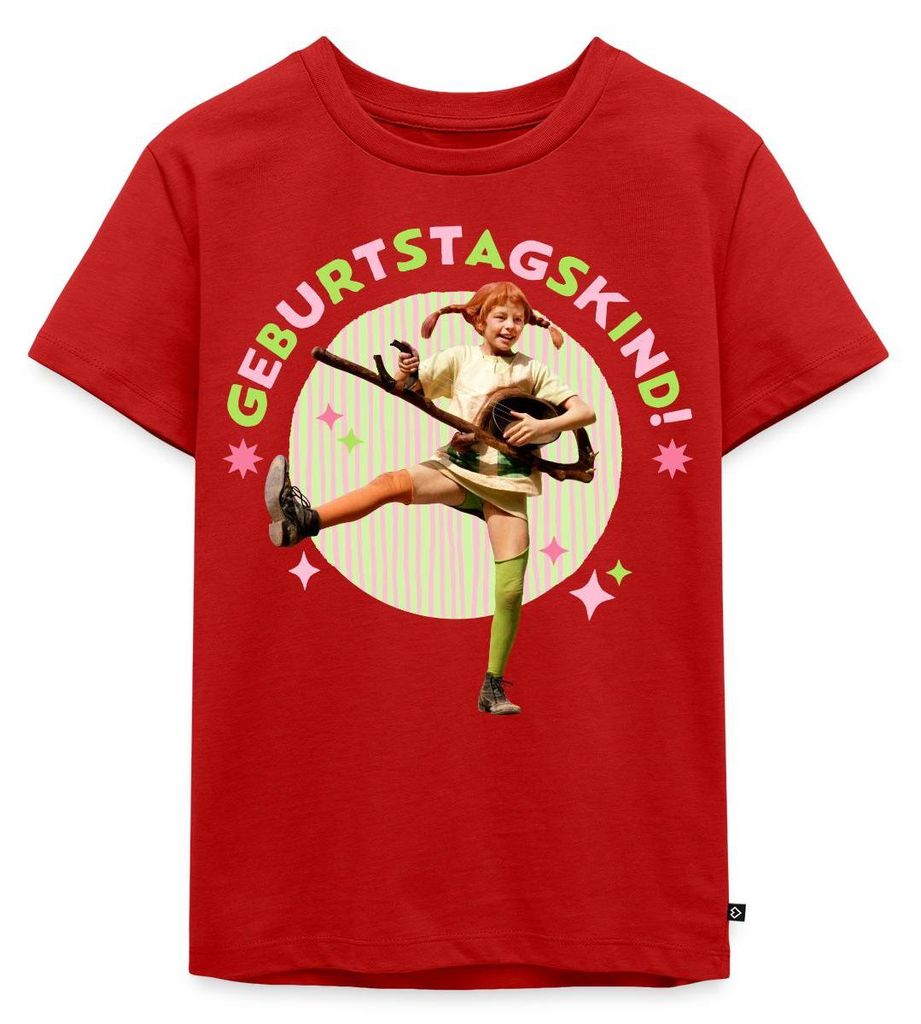 Spreadshirt Pippi Langstrumpf Geburtstag Pippi Mit Gitarre Kinder Premium T-Shirt, 134/140 (8 Jahre), Rot