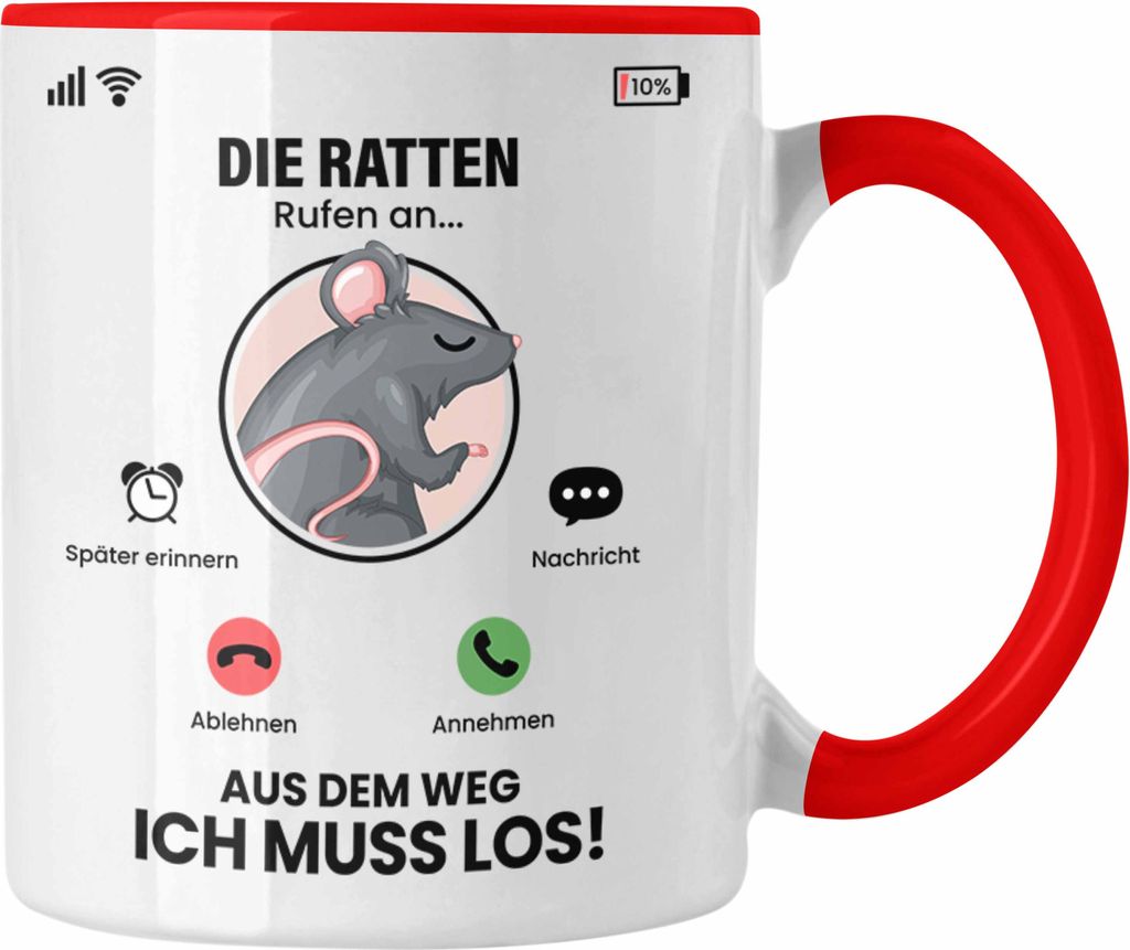 Trendation - Die Ratten Rufen An Tasse Geschenk für Ratten Züchter Besitzer Geschenkidee Lustig Spruch (Rot)