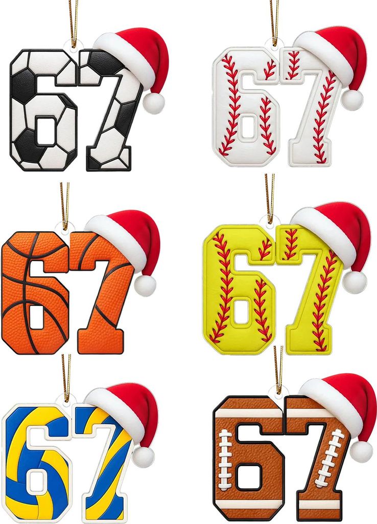 67 Sport-Weihnachtsbaumschmuck, originelle 2D-Acryl-Hängedekoration mit Sportballmotiv, ideal für sportbegeisterte Teenager
