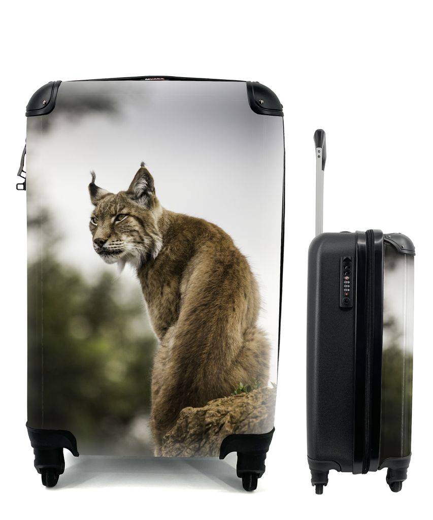 MuchoWow Koffer Handgepäck Trolley Rollkoffer Kleine Reisekoffer mit 4 Rollen - Luchs - Cabin Size < 55x40x23 cm & 55x40x20 cm - Fotokoffer - Ka...