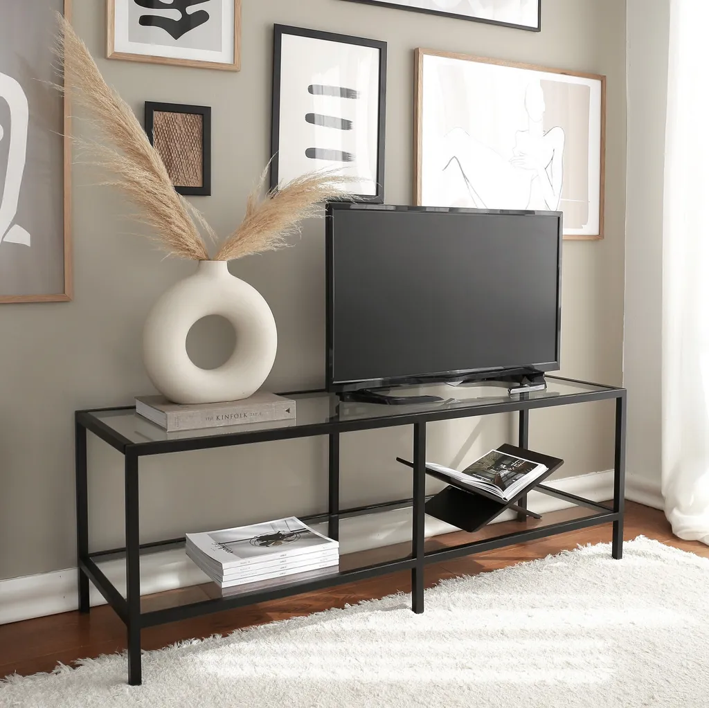 Meuble Télévision Noir Mat pour Grand Écran - Table TV 130cm Verre