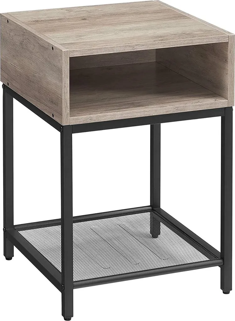 Table d'appoint avec compartiment ouvert et étagère grillagée noir mat