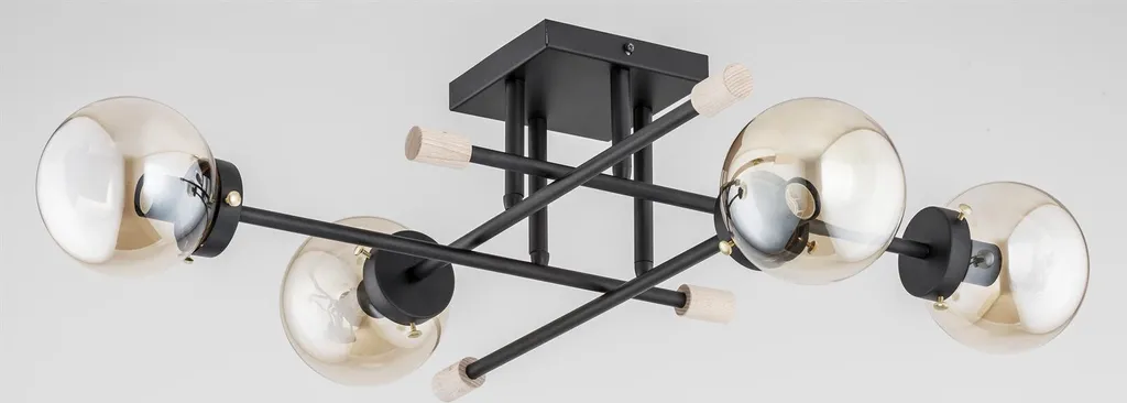 Plafonnier design noir mat 4 sphères verre fumé Alfa Transfer 25364
