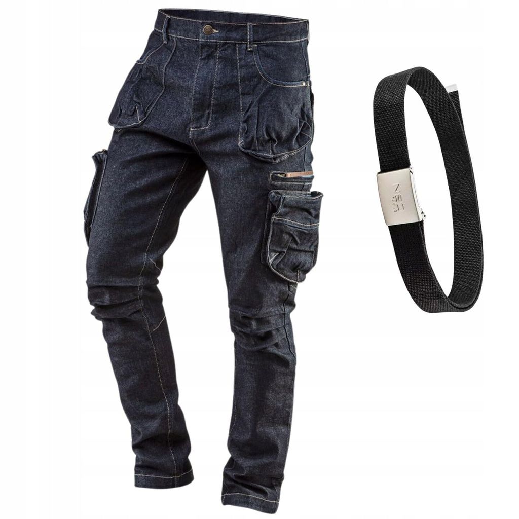 NEO TOOLS Denim Arbeitshose Herren mit Gürtel - Strapazierfähige & Universelle Arbeitshose Multi Taschen | Gr. 3XL