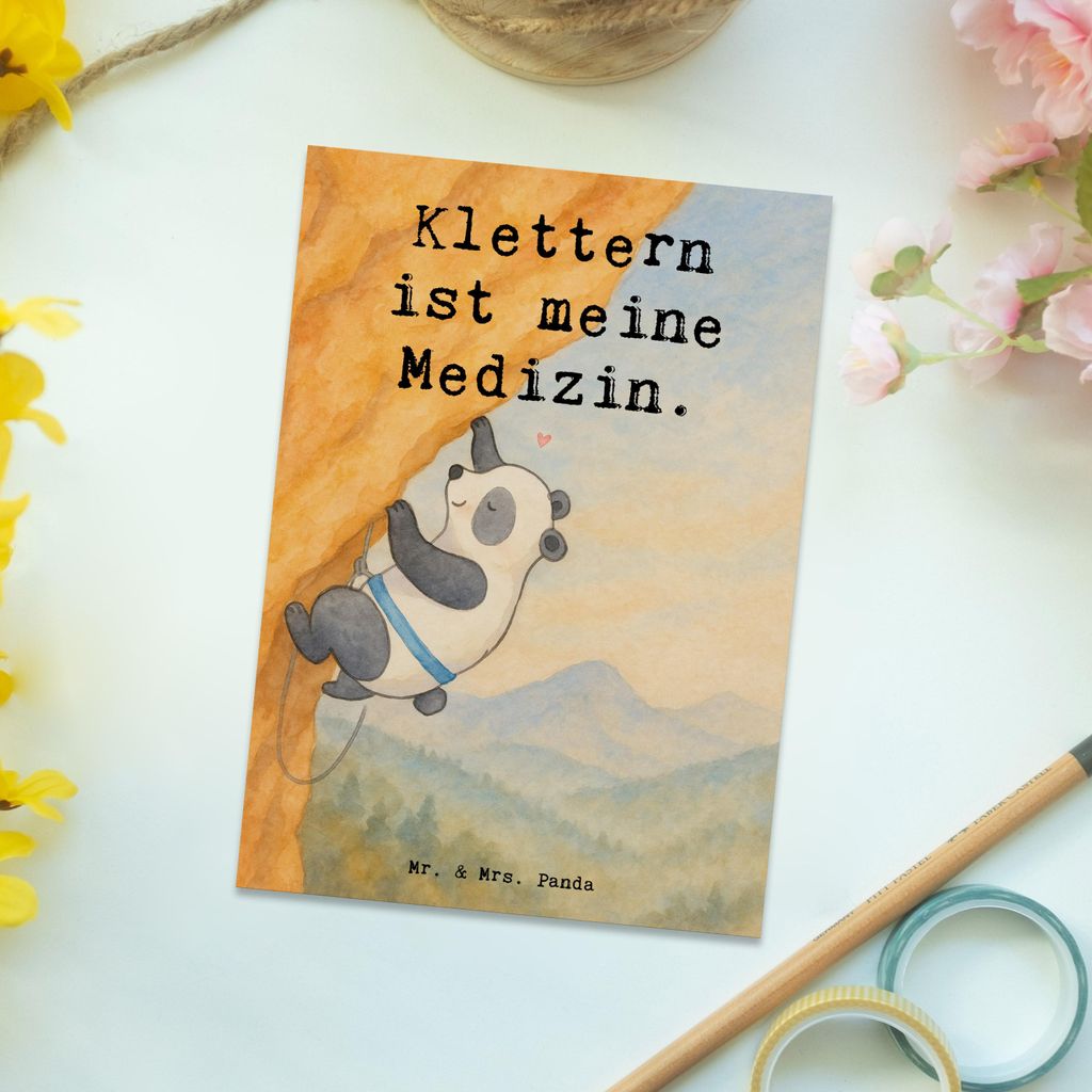 Mr. & Mrs. Panda Postkarte Panda Klettern Design - Weiß - Geschenk, Klettersport, Bouldern, Danke, Fotokarte, Grußkarte, Ansichtskarten, Kletterh...