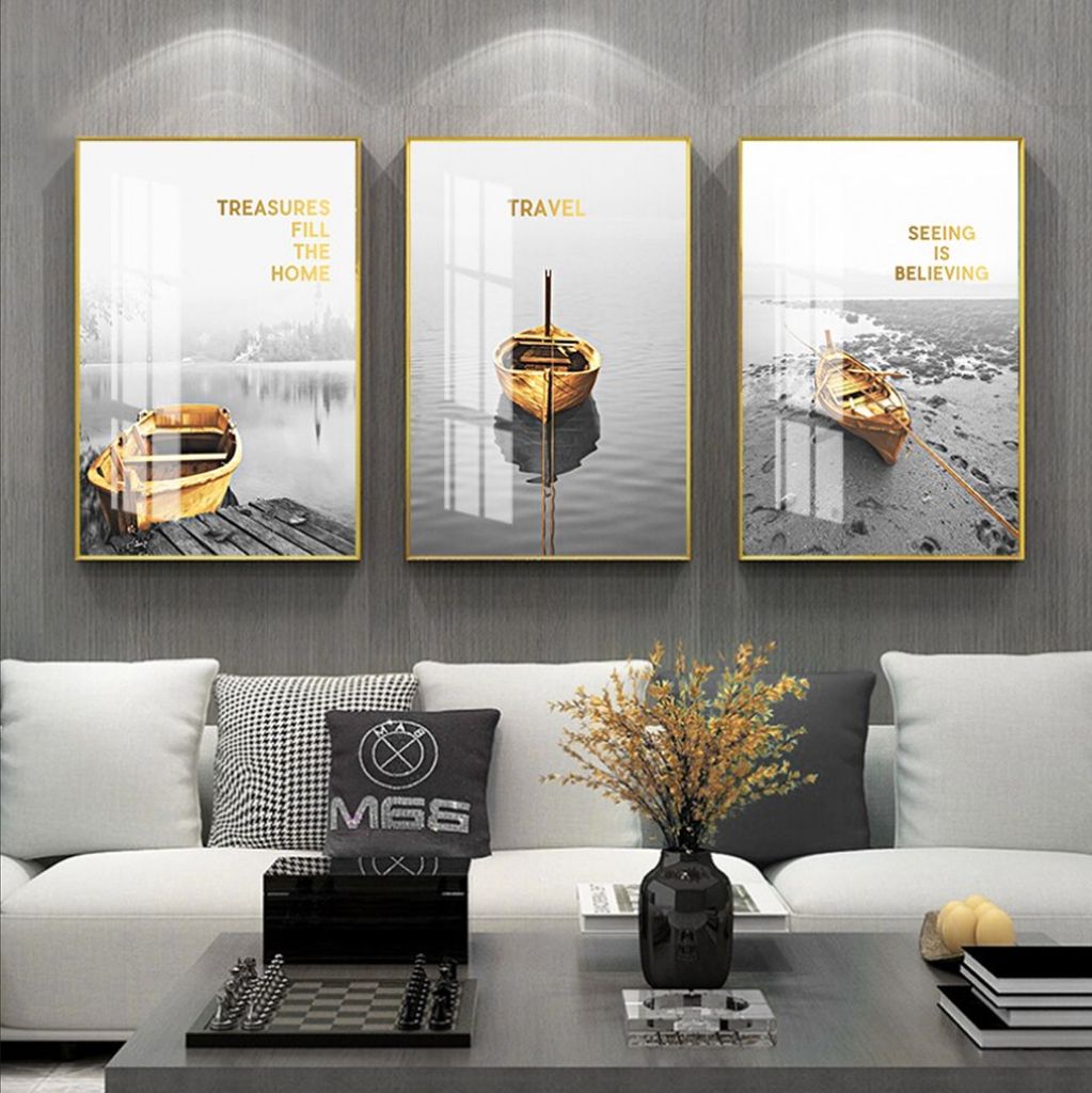 TPFLiving Kunstdruck LW-422 (OHNE RAHMEN) Poster - Leinwand - Wandbild - Hochauflösender Giclée-Druck, langlebig und hochwertig - Gelbes Schiff a...