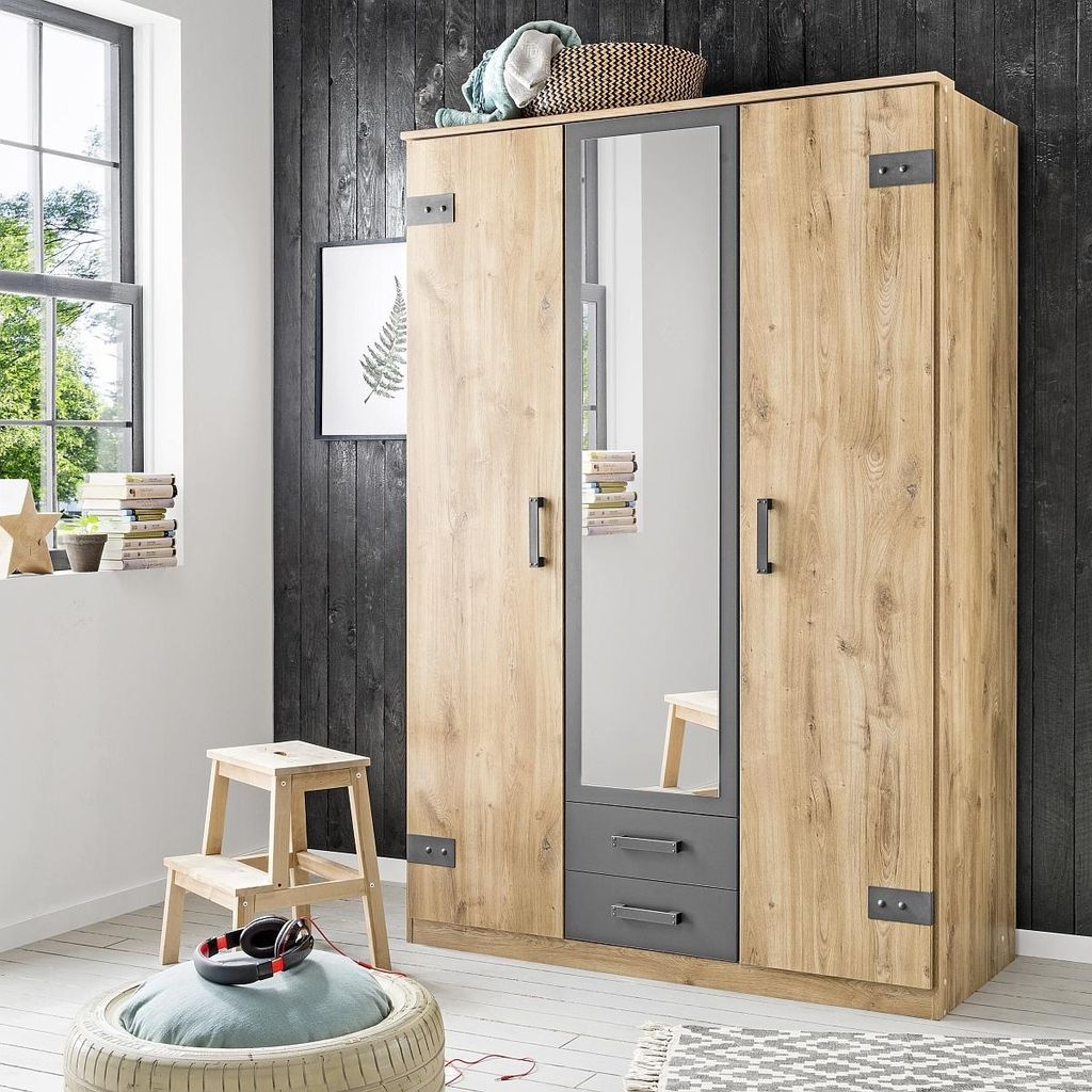 Kleiderschrank Cork Plankeneiche graphit industrial 135 cm Produktbild 