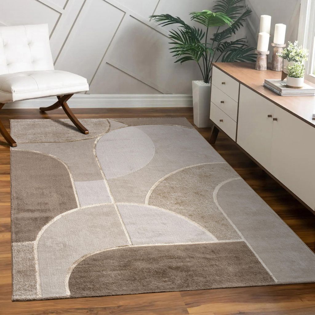 Tapis salon à poils courts Motif géométrique Arc Motif Image du produit 