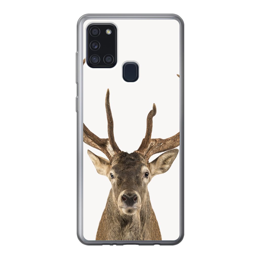 MuchoWow Handyhülle Schutzhülle Hülle für Samsung Galaxy A21s Hirsche - Tiere - Geweih - Kinder - Jungen Silikon Softcase Handy Hülle - Hart...