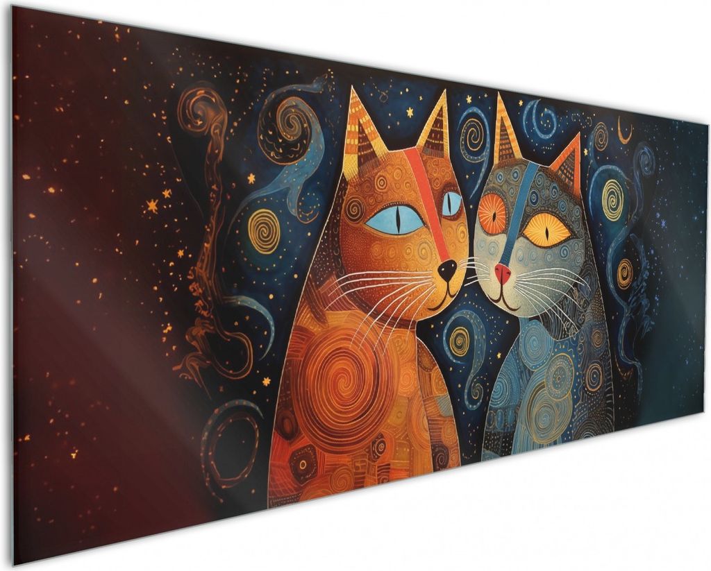 Wallario Küchenrückwand aus Glas, Größe: 125 x 50 cm, Motiv: Kosmische Katzenfreunde | Spritzschutz | abwischbar | pflegeleicht | in
