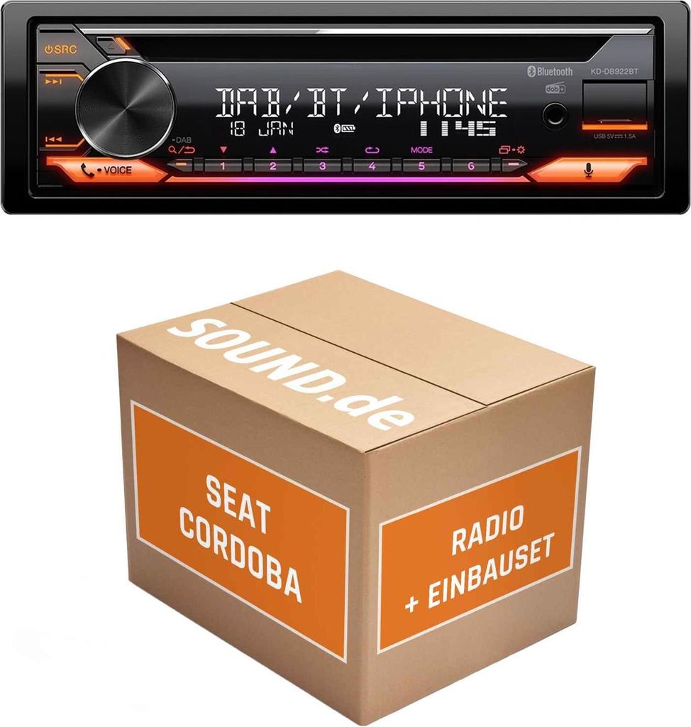 Autoradio Einbaupaket JVC KD-DB922BT passend für Seat Cordoba 6L + Multifunktionslenkrad | Bluetooth Telefonieren Audiostreaming