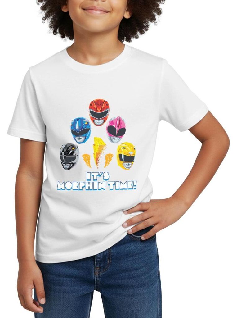 Spreadshirt Power Rangers 5 Rangers It's Morphin Time Kinder T-Shirt, 110/116 (5-6 Jahre), Weiß