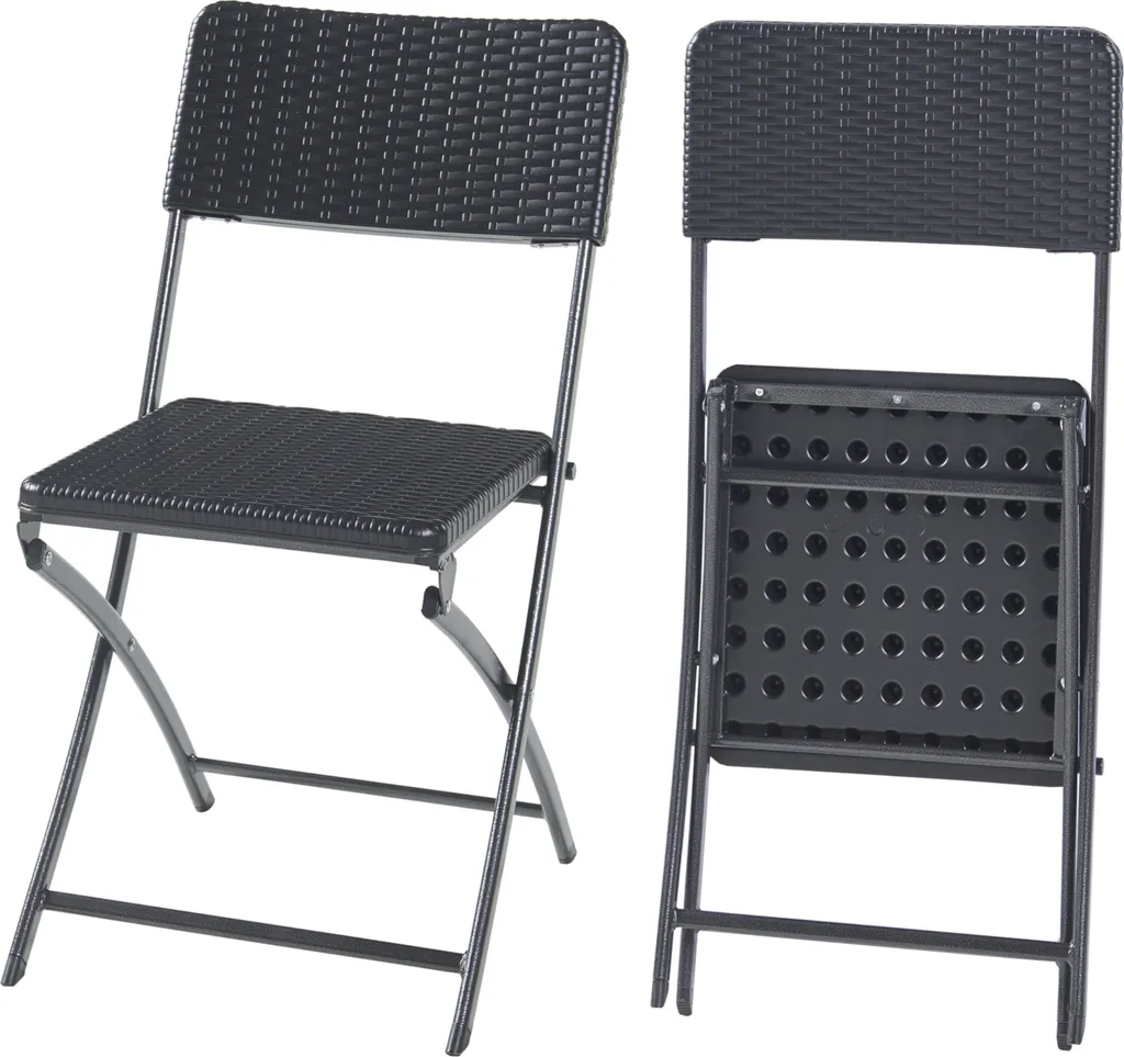Set de 2 chaises pliantes Mark en métal noir aspect rotin 81x58x45 cm