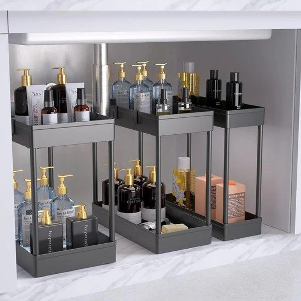Organiseur placard cuisine et salle de bain 2 niveaux pack de 3 noir