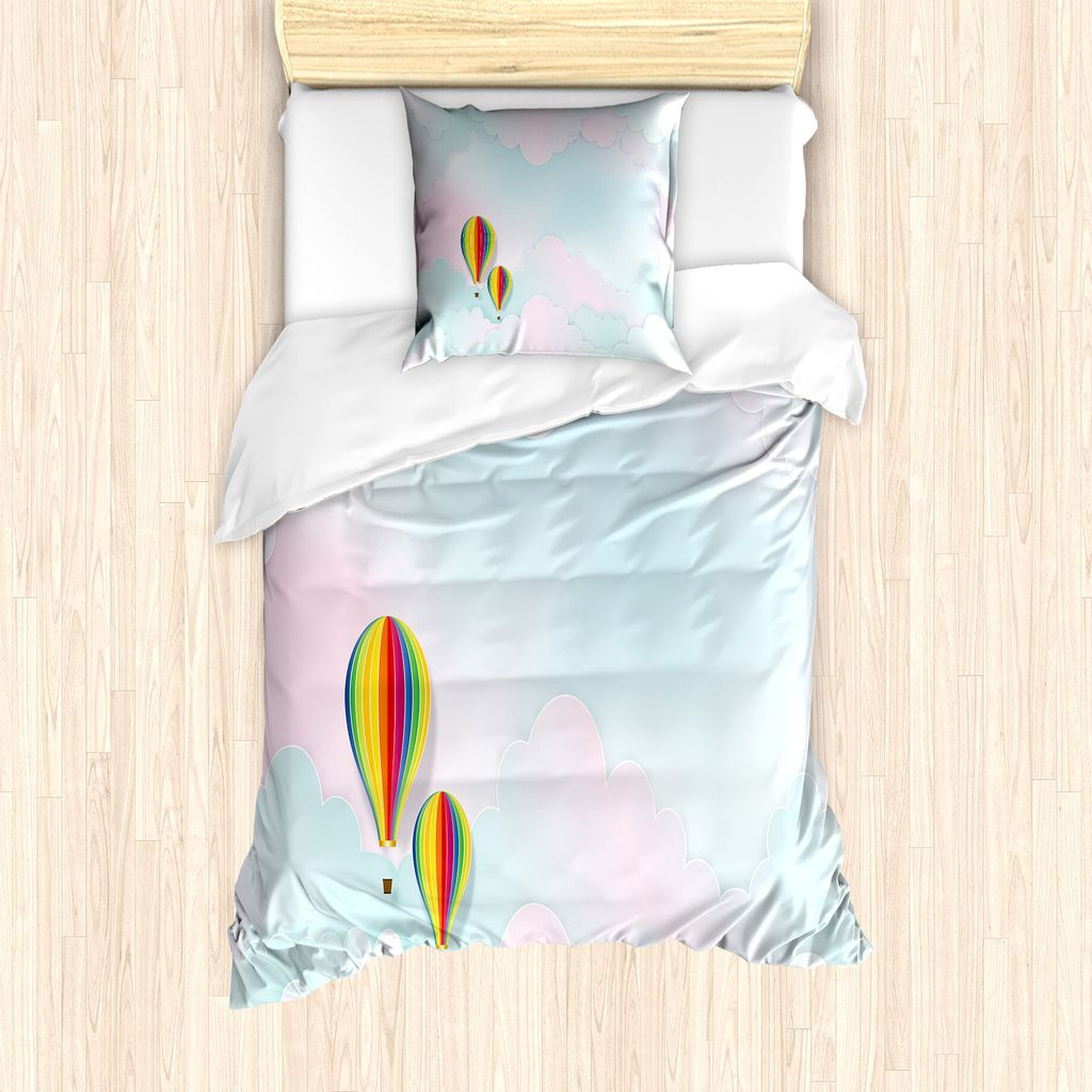 ABAKUHAUS Heißluftballon Bettbezug Set für Einzelbetten, Dreamy Gradient Sky, Milbensicher Allergiker geeignet mit Kissenbezug, 135 cm x 200 cm -...