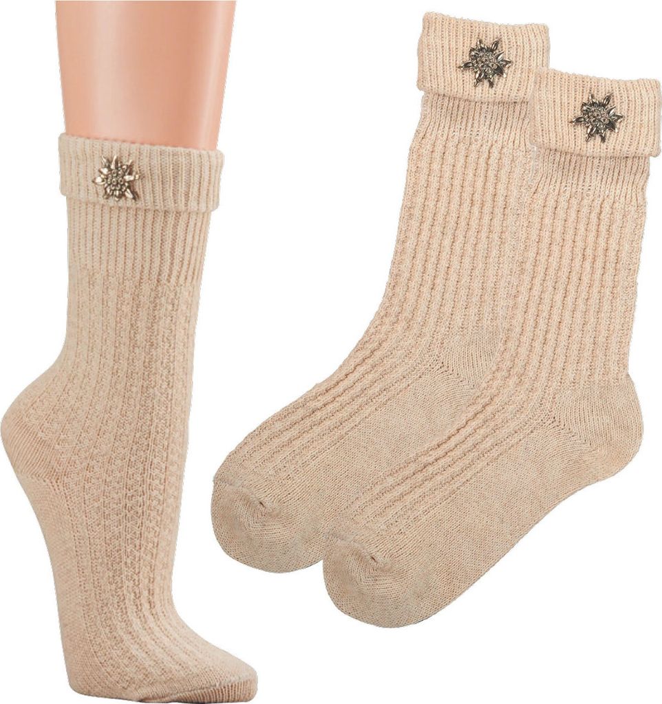 2 Paar Trachtensocken mit Edelweiß Pin Trachten Socken Leinen Gr. 39/42