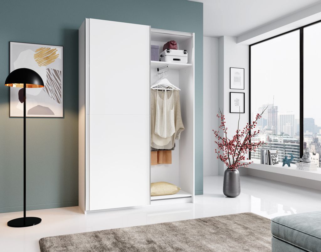 Fast Schiebetürenschrank 125 cm Weiß Produktbild 6