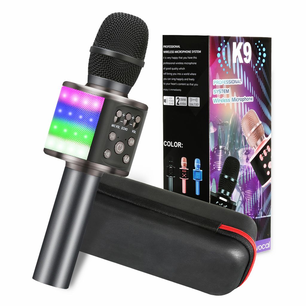 KTV Mikrophon mit Musik Lautsprecher für Erwachsene Karaoke Mikrofon Schwarz Karaoke Mikrofon Kinder Kompatibel Android/IOS/PC GLIME 5-in-1 Bluetooth Karaoke Mikrofon mit Tanzen LED Lichter 