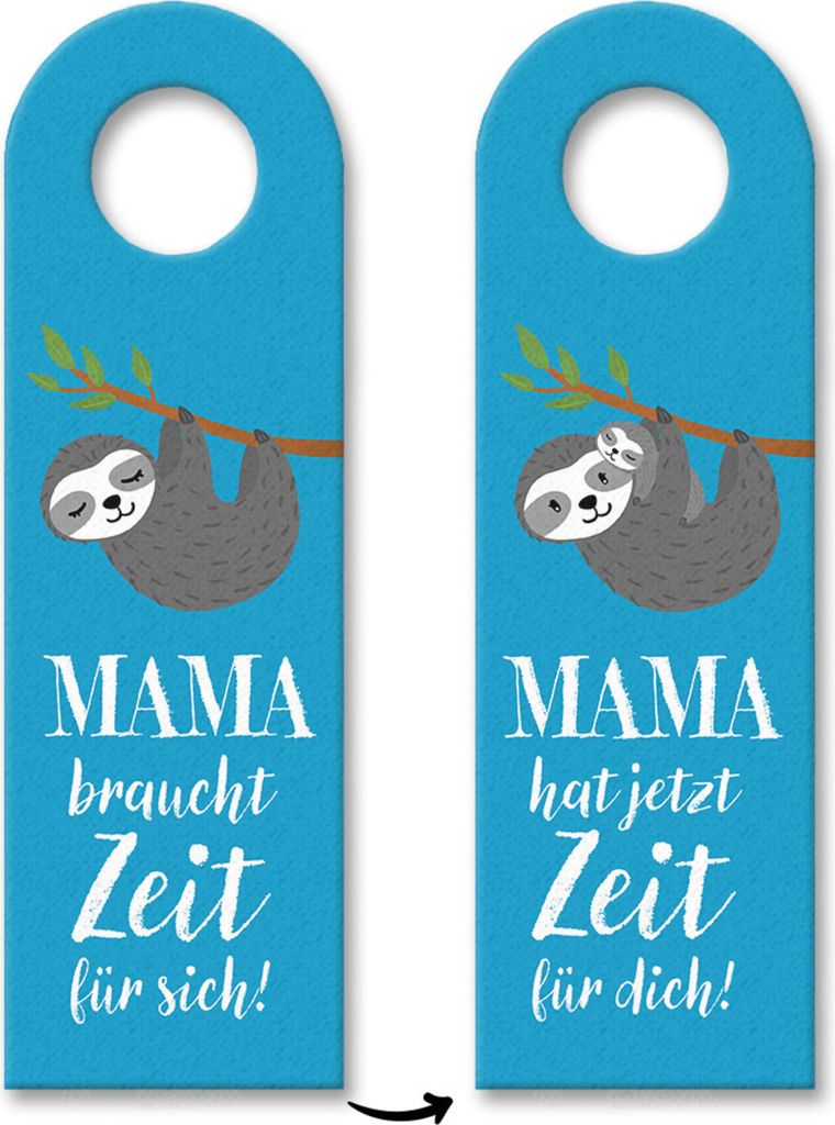 Mama braucht Zeit für sich Türhänger 3er Set in blau mit Faultier