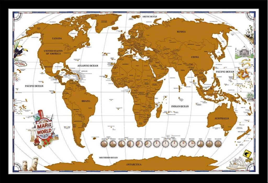 Mappa del Mondo da Grattare 36" con Cornice Shinsuke Maxi MDF Nero