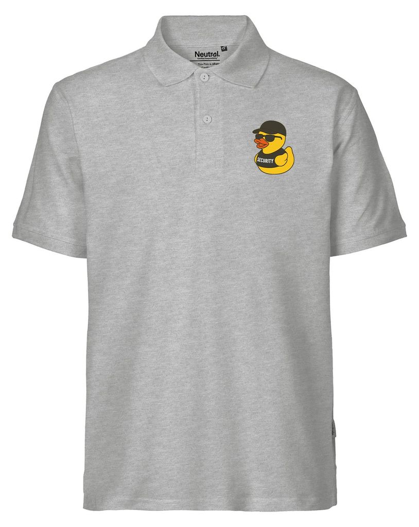 Huuraa Herren Polo Shirt Quietscheente Security Comic Gummiente 3XL Sport Grey Bio Baumwolle Fairtrade Poloshirt Geschenkidee