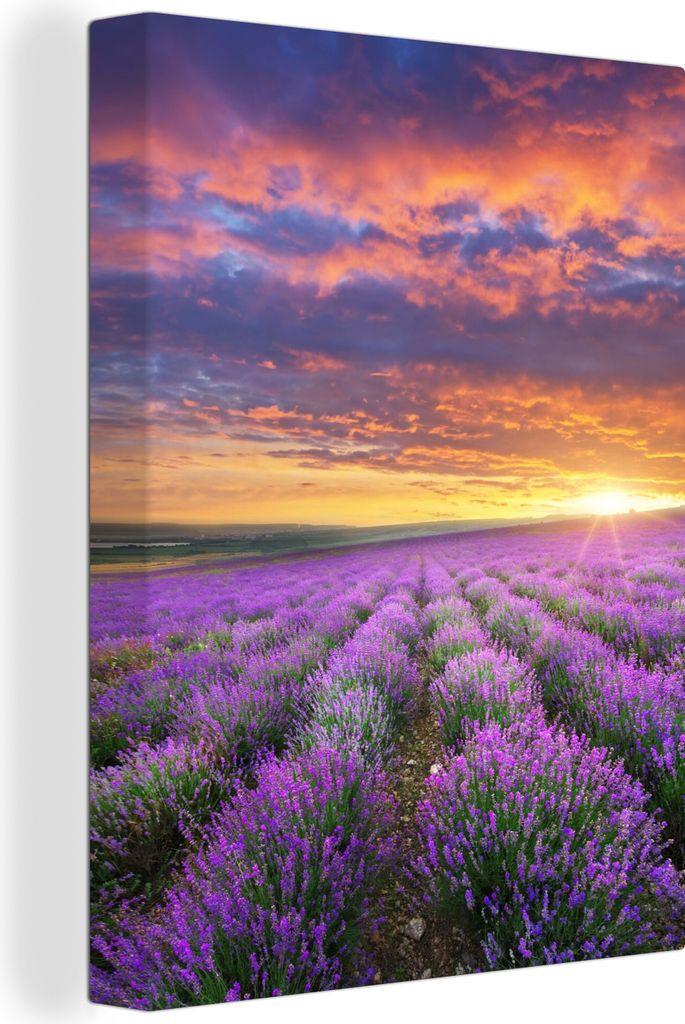 MuchoWow - Leinwandbilder - Lavendel - Wolken - Frühling, Wandbild, Wanddeko Bilder Wohnzimmer, 60x80 cm