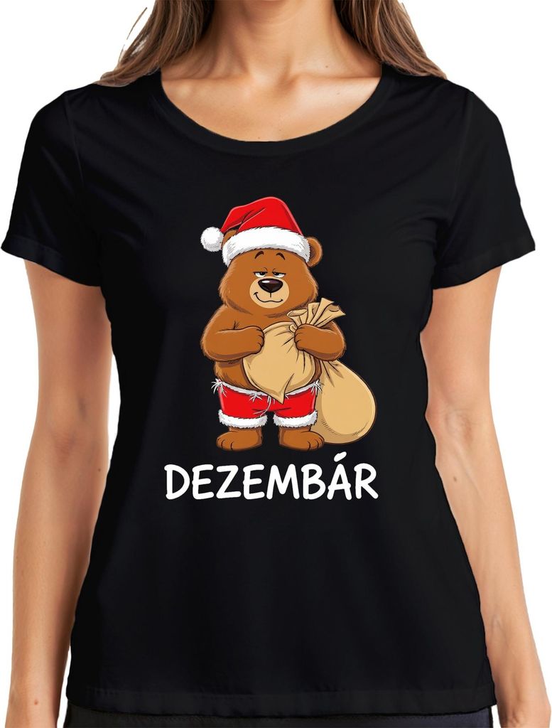 DEZEMBÄR Weihnachtsbär Cartoonbär Weihnachten Geschenk Wichteln Damen T-Shirt, Schwarz, XXL