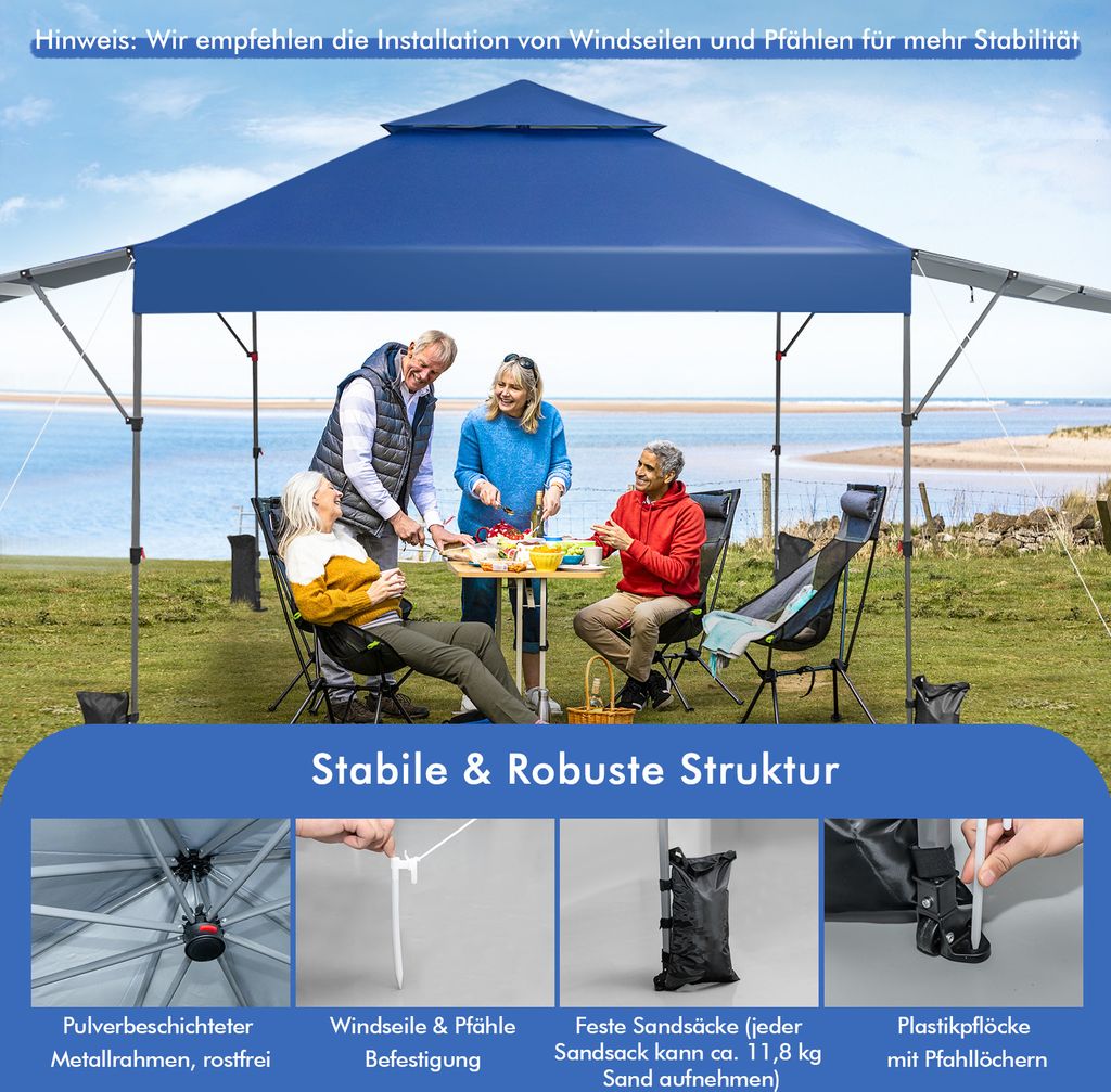 OUTFINE Pop-Up-Baldachin 3x3m - Mit Rädern & Zubehör, Blau, UV-Schutz