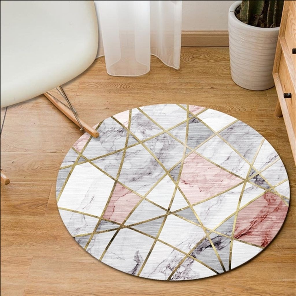 Modernes Rund Teppich Wohnzimmer Schlafzimmer Marmor Muster Kurzflor Teppiche Diameter 60 cm, Pink