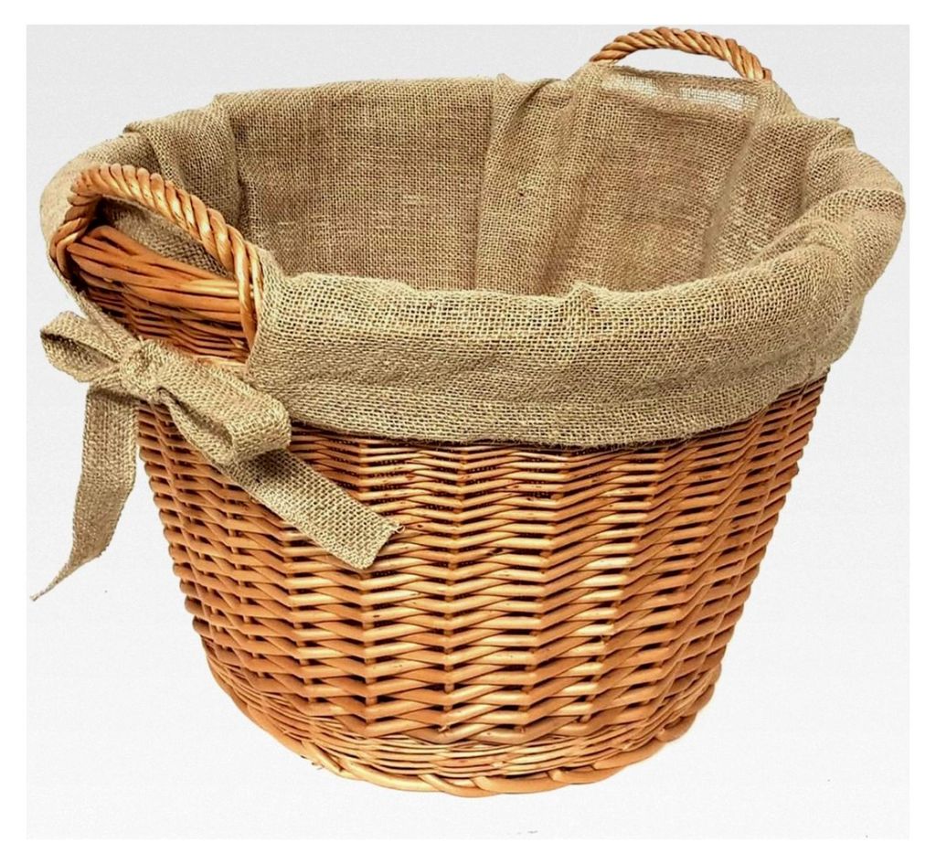 Kaminholzkorb aus geschälter Weide mit Jute Ø 40 cm