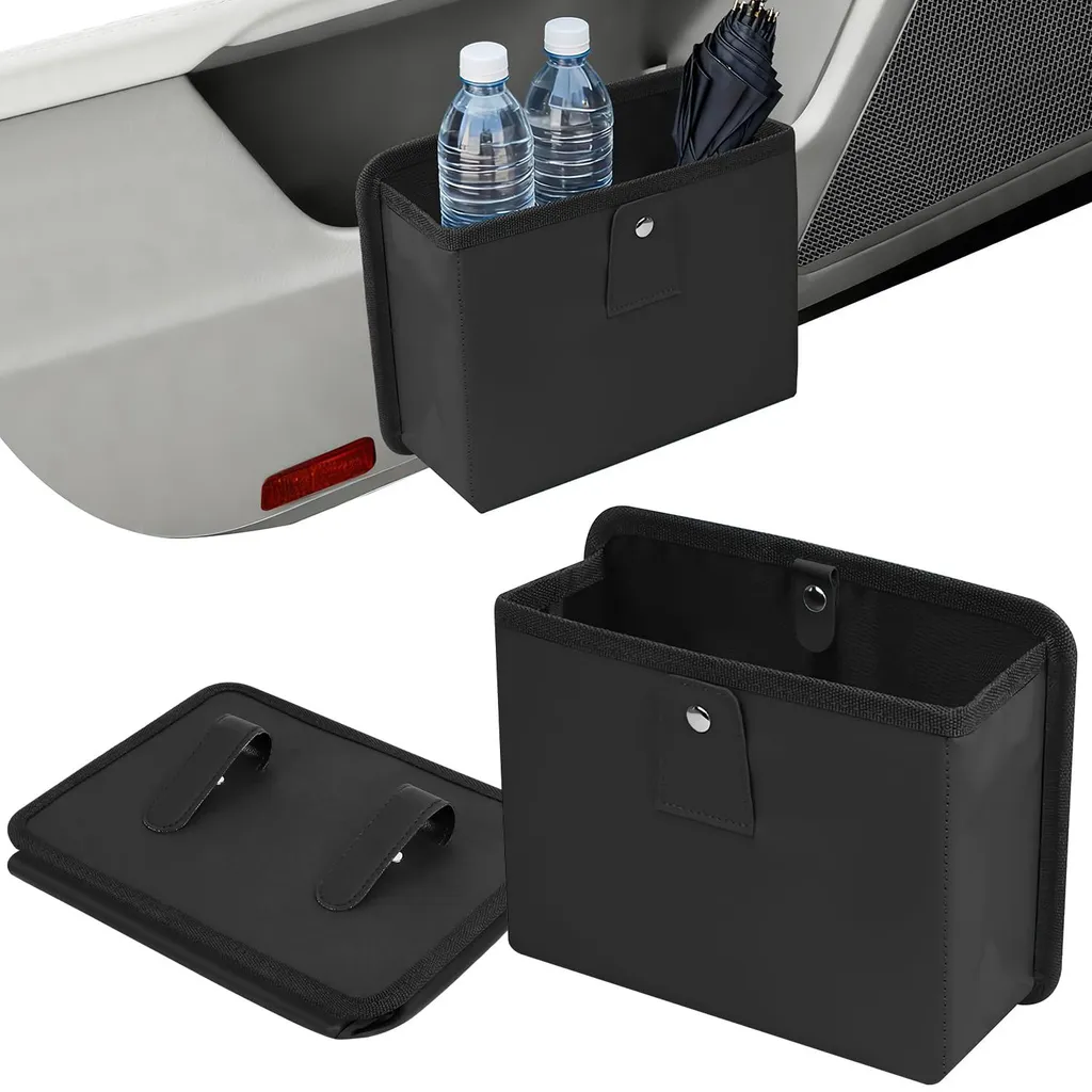 Poubelle de voiture pliable à fixation murale, cuir PU noir étanche