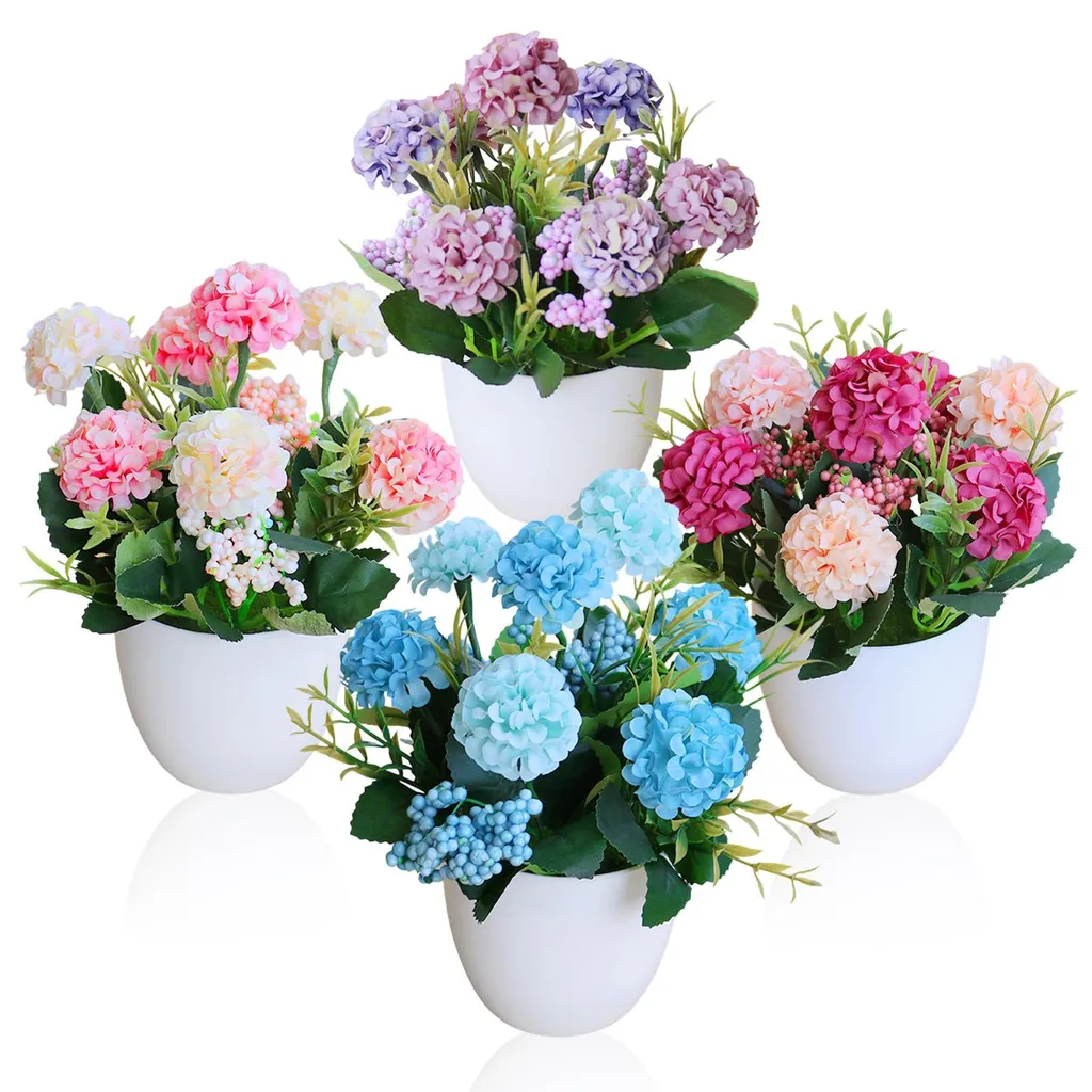 Lot de 4 mini chrysanthèmes artificiels en pot pour déco de table