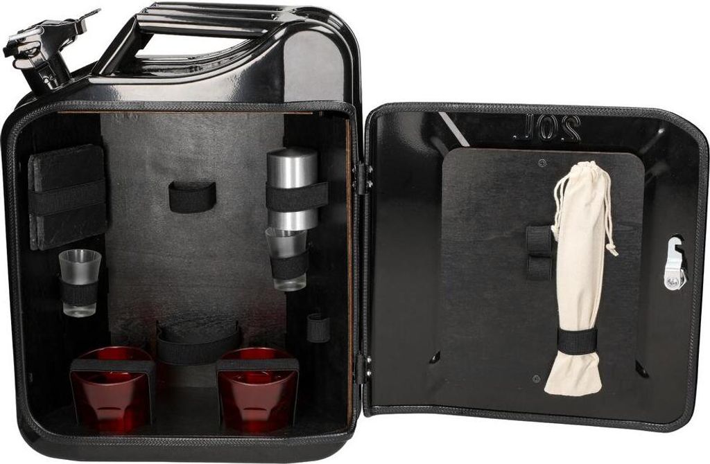 Mobile Minibar Set 2 'Canister' - Abschließbare Mini Bar im Benzinkanister-Design - ideal für Whisky & Schnapsliebhaber - perfektes Geburtstagsge...