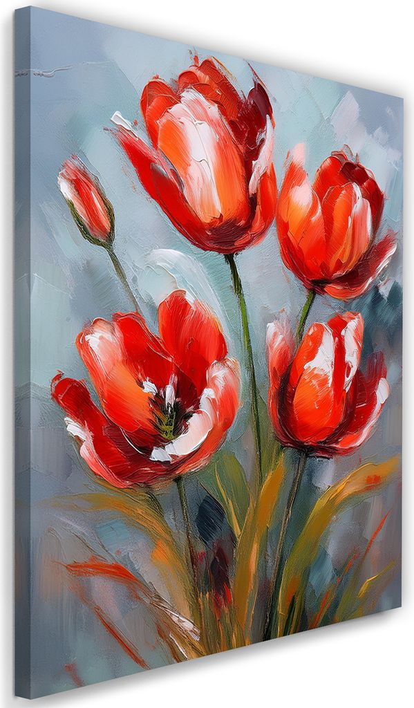 Leinwandbild Gemalte rote Mohnblumen Blumen Natur 80x120 Feeby Rot bild für die wand bereit zum aufhängen