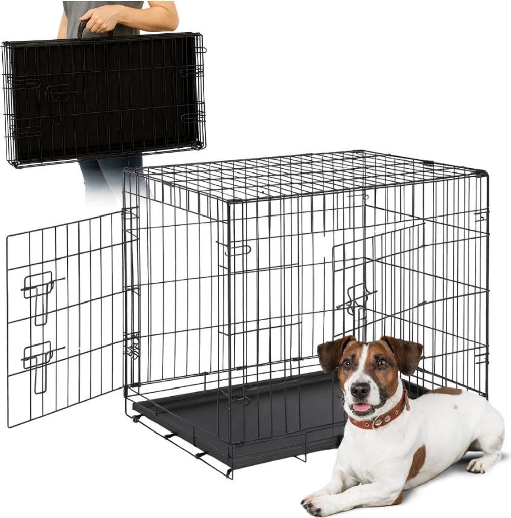 Hundebox Faltbar 74x46x52 cm Transportbox Hundekäfig Metall 2 Türen Schwarz bis 18 kg