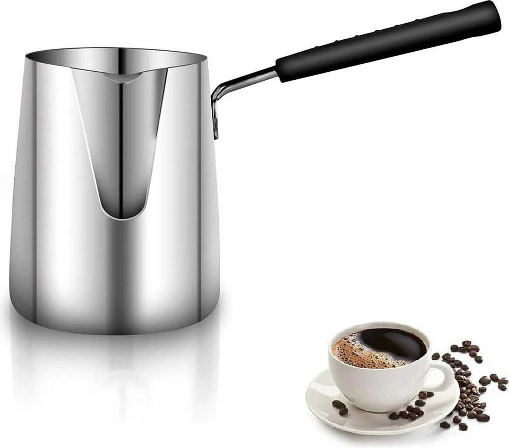 Milchschäumer-Kaffeekanne Edelstahl 304, 600ml, Mokka-Kocher, Türkischer Kaffee Kanne für Kaffee & Schokolade